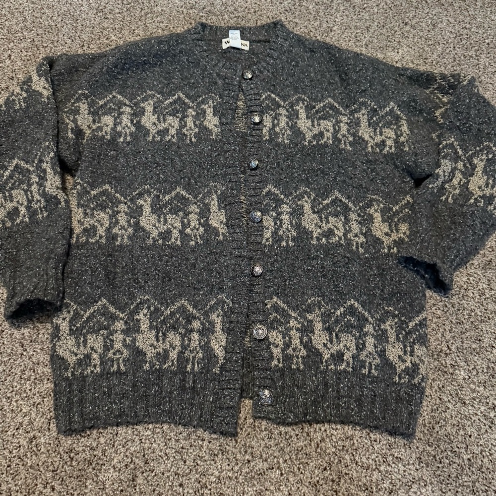WOOL!! Winona Vintage Wool Viscose Cardigan Medium Camel? Llama Gray buttons